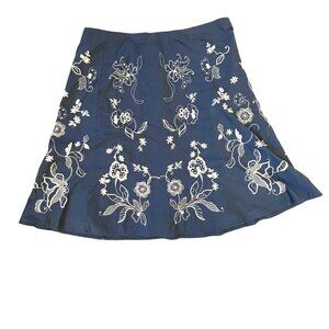 Ann Taylor A-line Skirt Womens Size 10 Lined Side Zip Embroidery Floral Blue